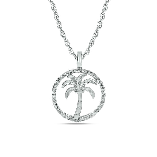 Diamond Sea Of life Palm Tree Pendant 1/8 ct tw in Sterling Silver