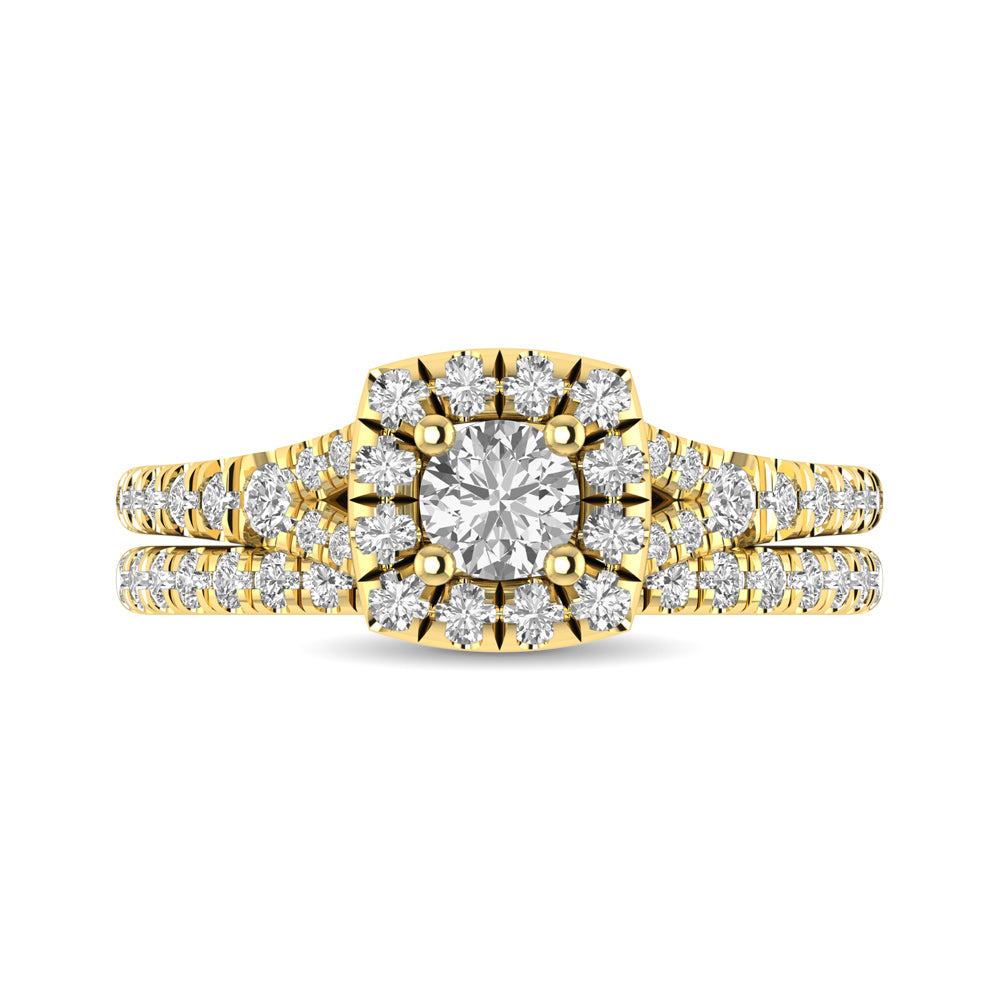 Diamond  Split Shank Single Halo Bridal Ring 1 ct tw Round Cut in 14K Yellow Gold