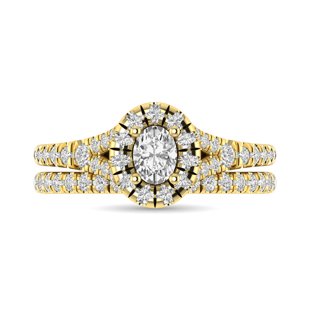 Diamond  Split Shank Single Halo Bridal Ring 1 ct tw Oval Cut in 14K Yellow Gold