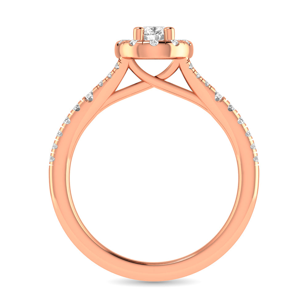 Diamond  Split Shank Single Halo Bridal Ring 1 ct tw Pear Cut in 14K Rose Gold