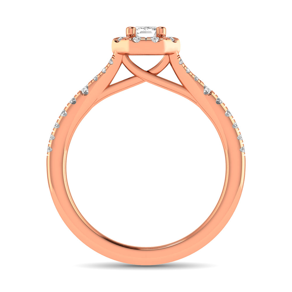 Diamond  Split Shank Single Halo Bridal Ring 1 ct tw Emerald Cut in 14K Rose Gold