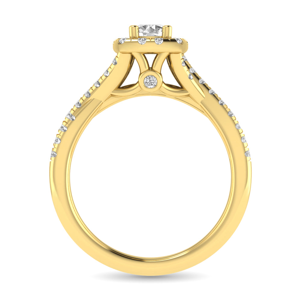 Diamond  Twist Shank Single Halo Bridal Ring 1 ct tw Round Cut in 14K Yellow Gold