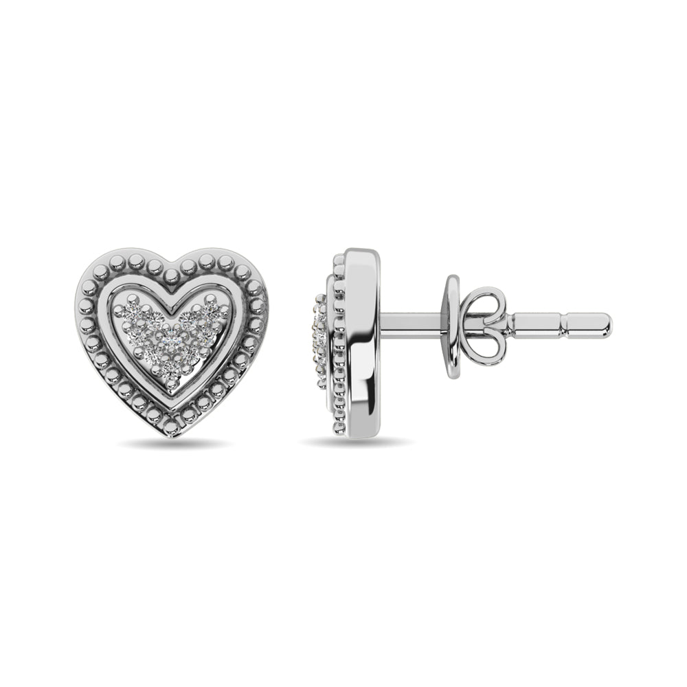 Diamond Heart Earrings 1/20 ct tw in Sterling Silver