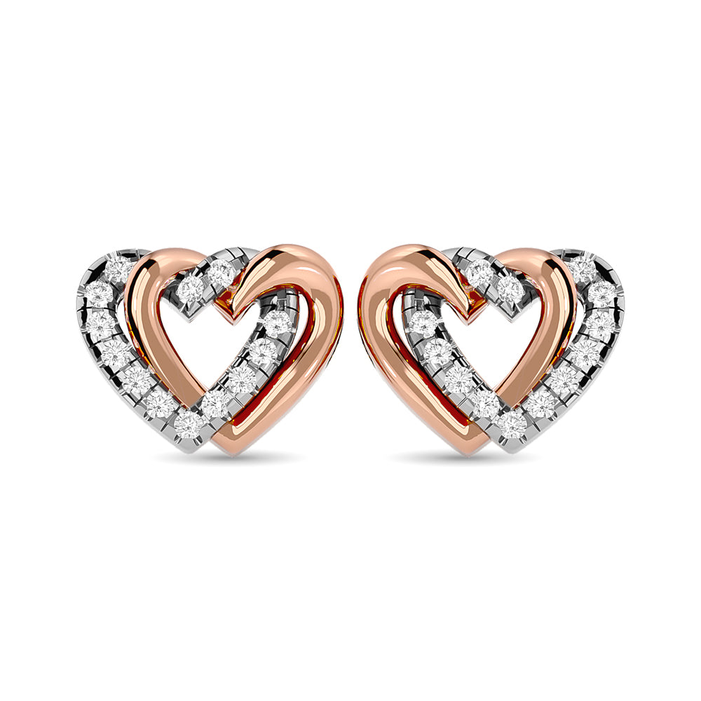 Diamond Duel Heart earrings 1/6 ct tw in 10K Rose Gold