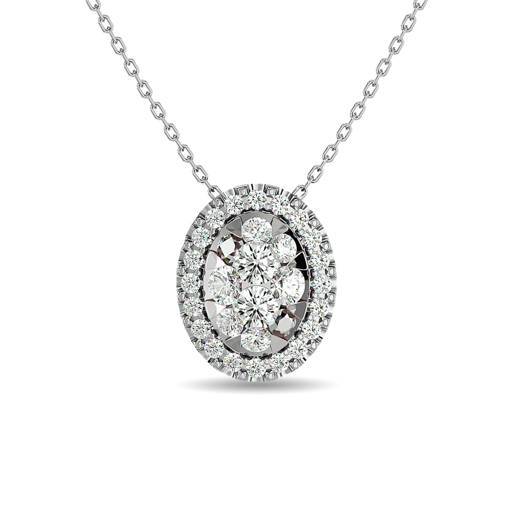 Diamond 1/2 ct tw Oval Shape Cluster Pendant  in 14K White Gold