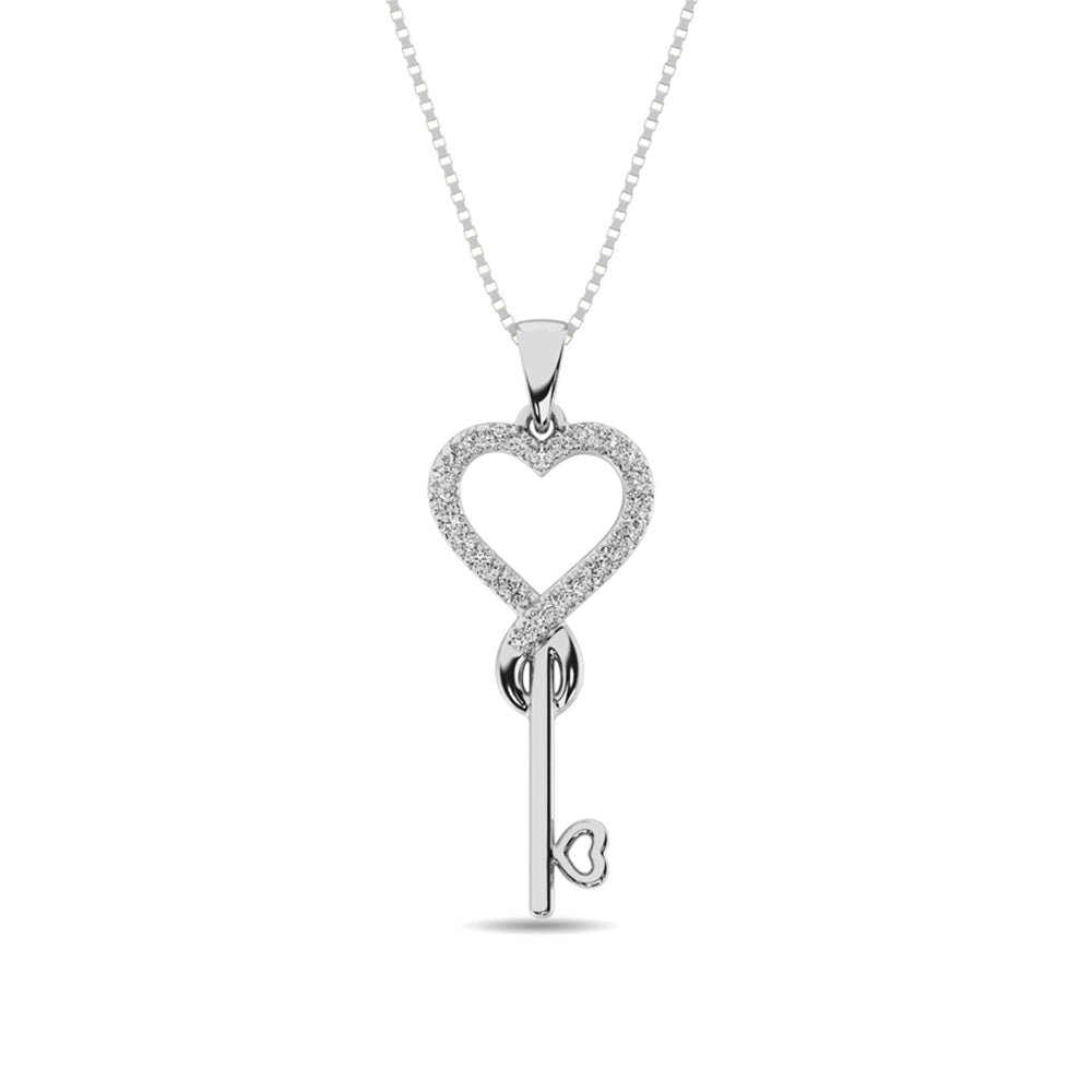 Diamond 1/10 ct tw Heart and Key Pendant in Sterling Silver