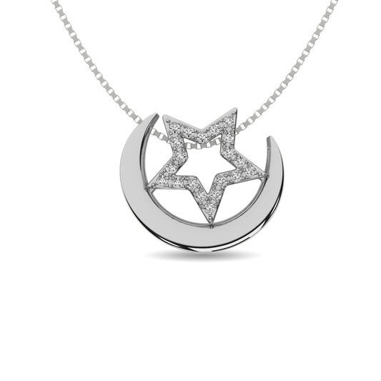 Diamond 1/20 ct tw Moon and Star Pendant in Sterling Silver