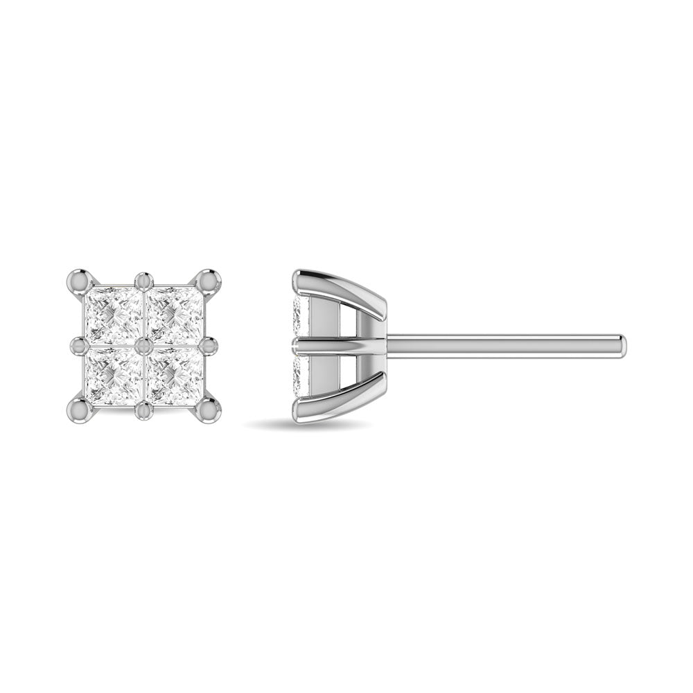 Diamond 1 Ct.Tw. Princess Cut Fashion Earrings in 14K White Gold