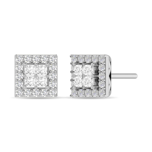 Diamond 1/3 Ct.Tw. Round and Princess Fashion Earrings in 14K White Gold