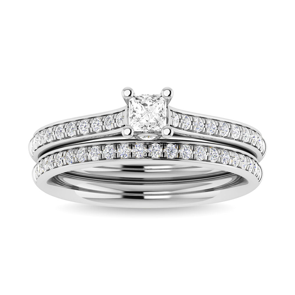 Diamond 3/4 Ct.Tw. Princess Shape Bridal Ring in 14K White Gold