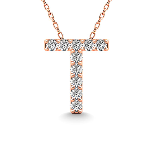 Diamond 1/10 Ct.Tw. Letter T Pendant in 14K Rose Gold"