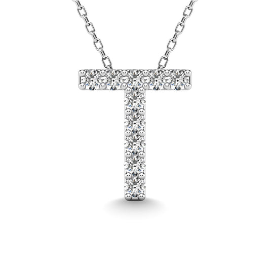 Diamond 1/10 Ct.Tw. Letter T Pendant in 14K White Gold"