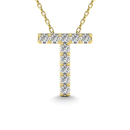 Diamond 1/10 Ct.Tw. Letter T Pendant in 14K Yellow Gold"