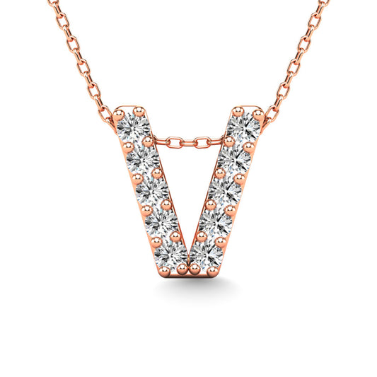 Diamond 1/10 Ct.Tw. Letter V Pendant in 14K Rose Gold"