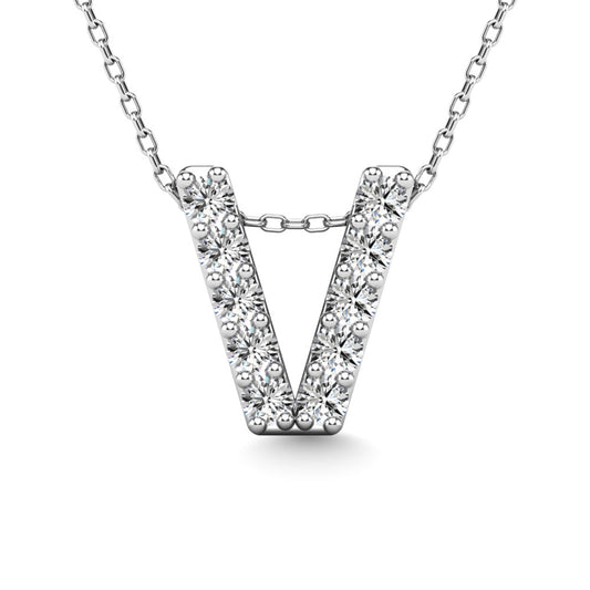 Diamond 1/10 Ct.Tw. Letter V Pendant in 14K White Gold"