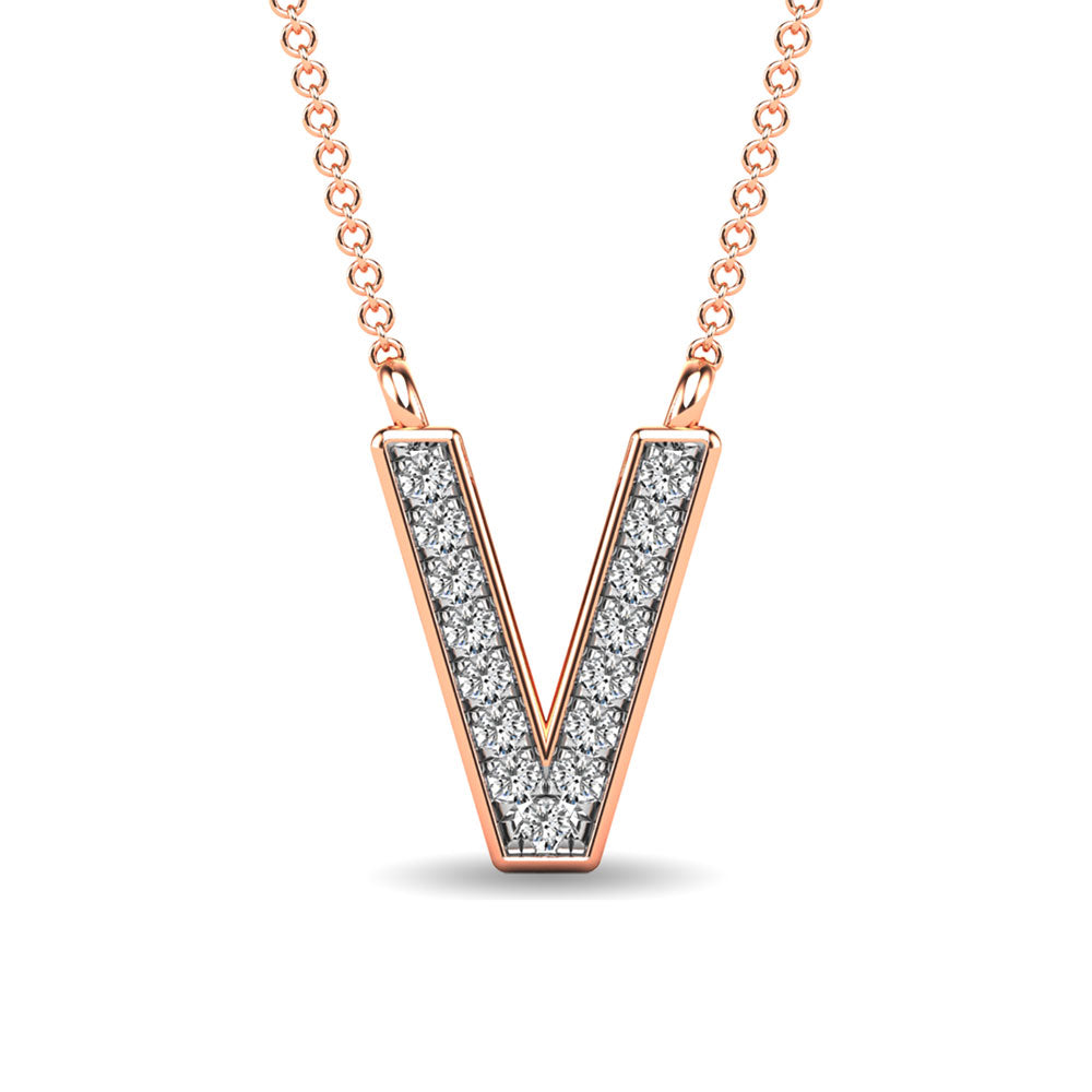 Diamond 1/20 Ct.Tw. Letter V Pendant in 10K Rose Gold