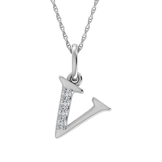 Diamond 1/20 Ct.Tw. Letter V Pendant in 10K White Gold