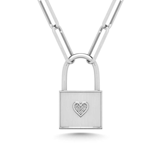 Diamond 1/50 Ct.Tw. Lock Pendant in 925 Silver