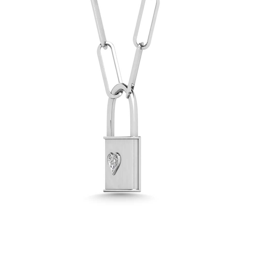 Diamond 1/50 Ct.Tw. Lock Pendant in 925 Silver