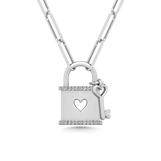 Diamond 1/20 Ct.Tw. Lock Pendant in 925 Silver