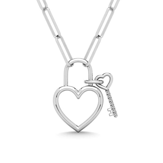 Diamond 1/20 Ct.Tw. Lock and Key Pendant in 925 Silver