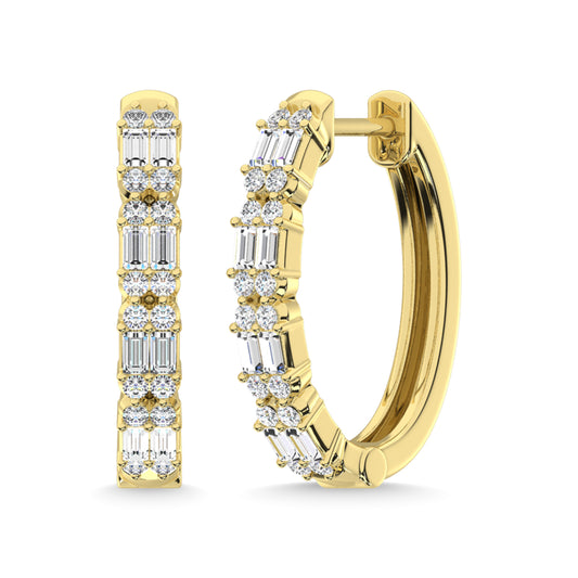 14K Yellow Gold Diamond 1/2 Ct.Tw. Hoop Earrings