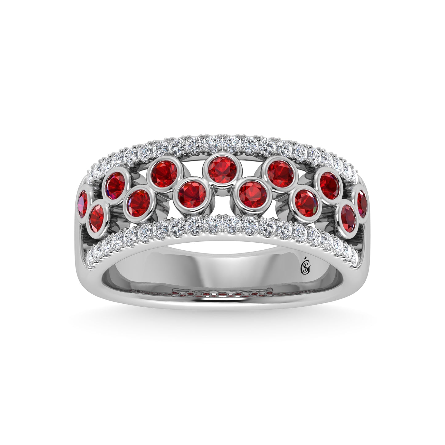 14K White Gold Diamond and Ruby 3/4 Ct.Tw. Fashion Ring