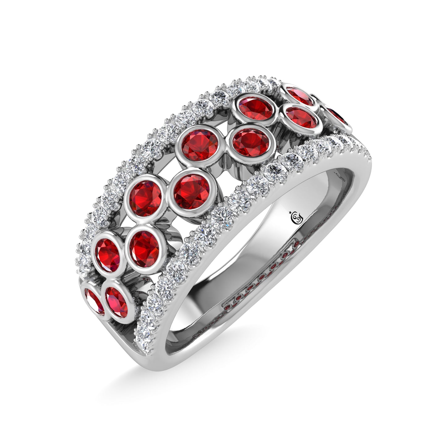 14K White Gold Diamond and Ruby 3/4 Ct.Tw. Fashion Ring