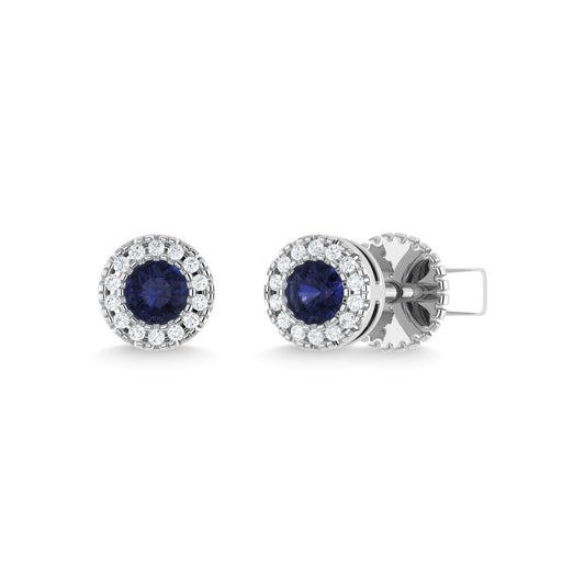14K White Gold Blue Sapphire and Diamond 1/5 Ct.Tw. Fashion Earrings