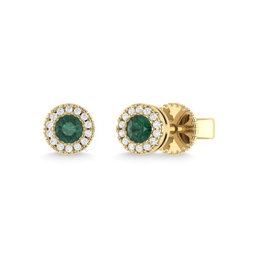 14K Yellow Gold Emerald and Diamond 1/5 Ct.Tw. Fashion Earrings