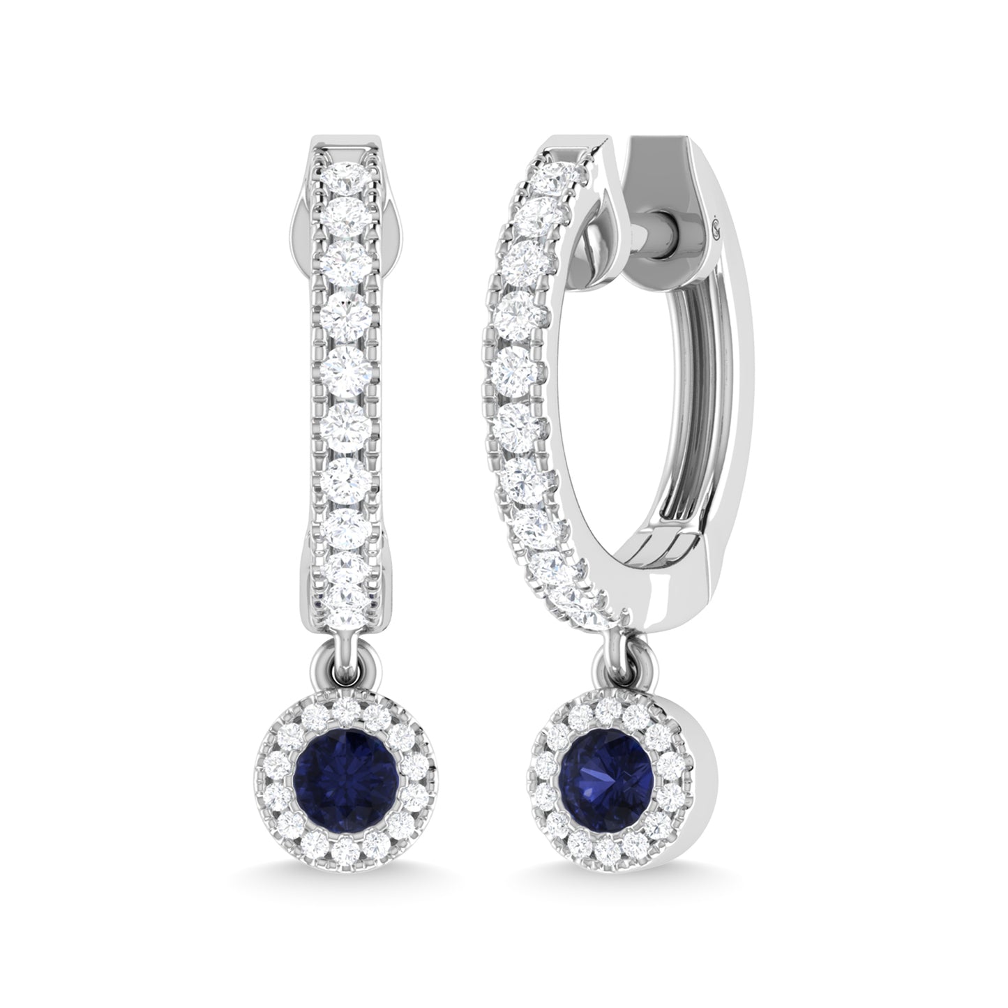 14K White Gold Blue Sapphire and Diamond 1/4 Ct.Tw. Fashion Earrings