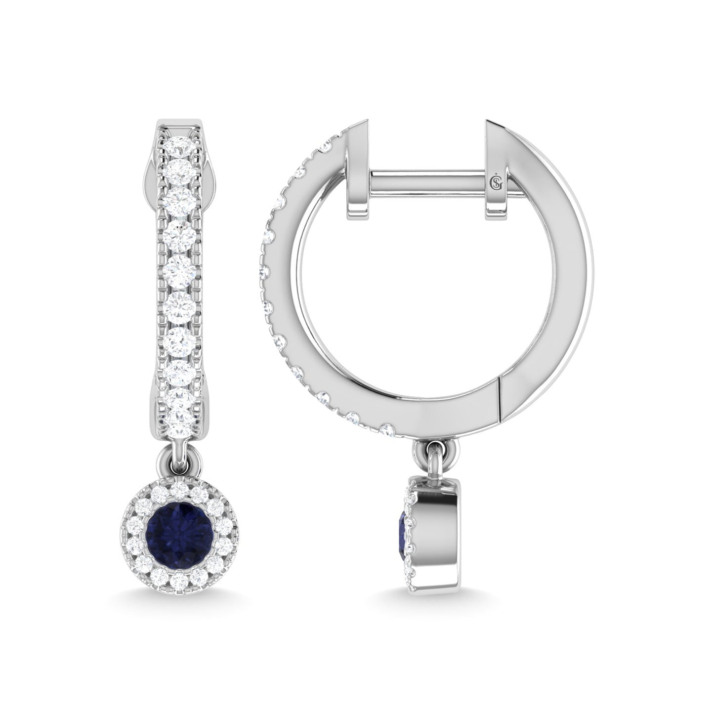 14K White Gold Blue Sapphire and Diamond 1/4 Ct.Tw. Fashion Earrings