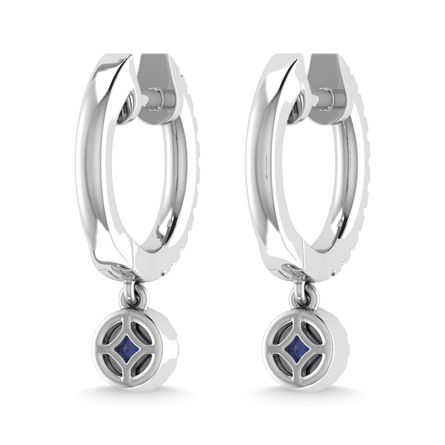 14K White Gold Blue Sapphire and Diamond 1/4 Ct.Tw. Fashion Earrings