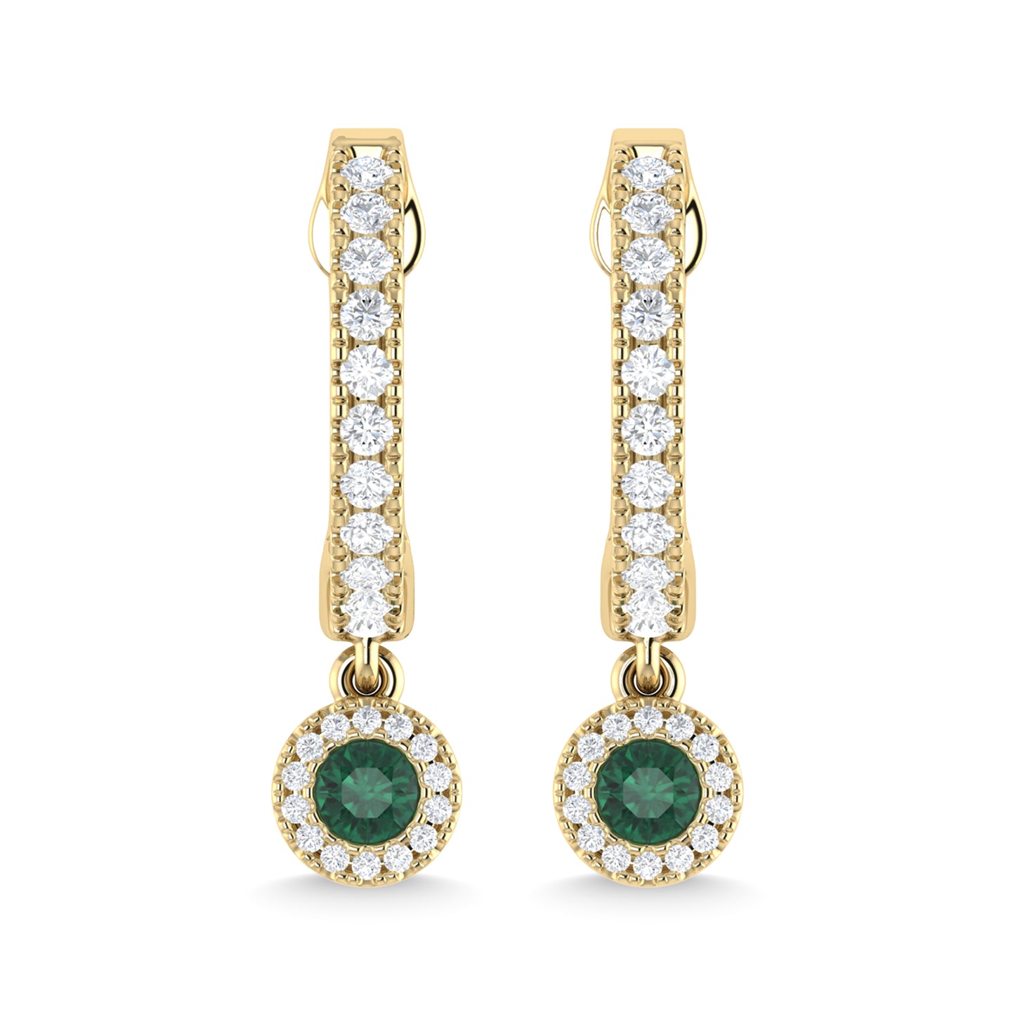 14K Yellow Gold Emerald and Diamond 1/4 Ct.Tw. Fashion Earrings