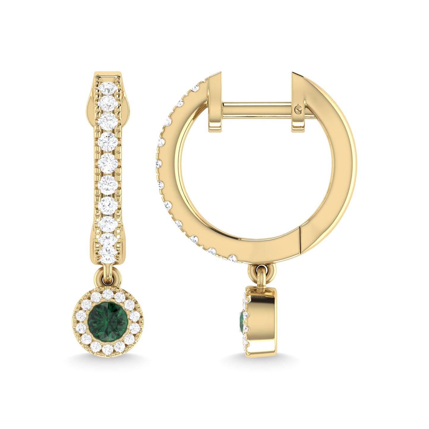 14K Yellow Gold Emerald and Diamond 1/4 Ct.Tw. Fashion Earrings