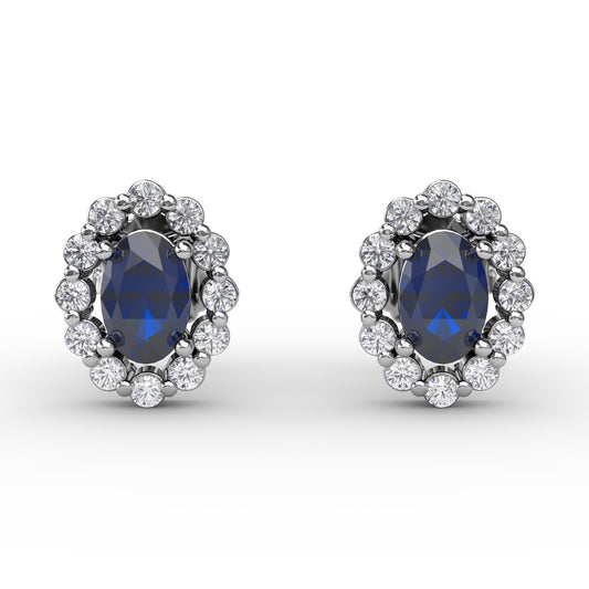 Halo Sapphire and Diamond Stud Earrings