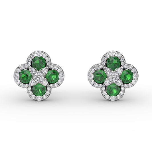 Endless Bliss Emerald and Diamond Cluster Studs