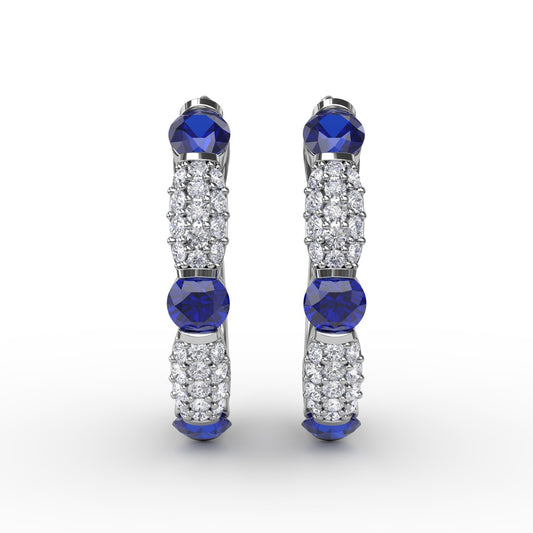 Whimsical Sapphire and Diamond Hoops