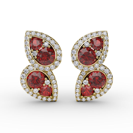 Teardrop Ruby and Diamond Earrings