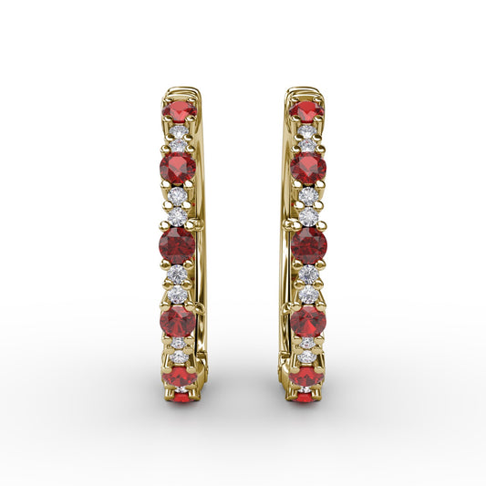 Precious Ruby and Diamond Hoop Earrings