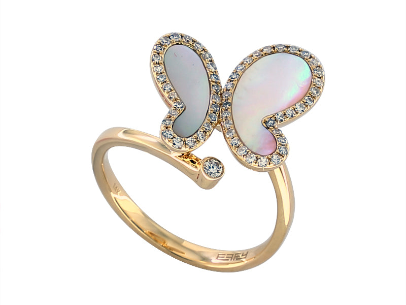 EFFY 14K YELLOW GOLD DIAMOND,MOTHER OF PEARL RING