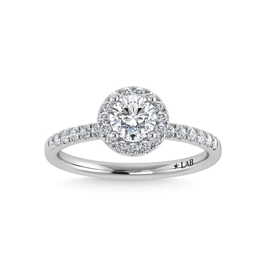 14K White Gold Lab Grown Diamond  1 1/4 Ct.Tw. Shank Round Shape Halo Engagement Ring