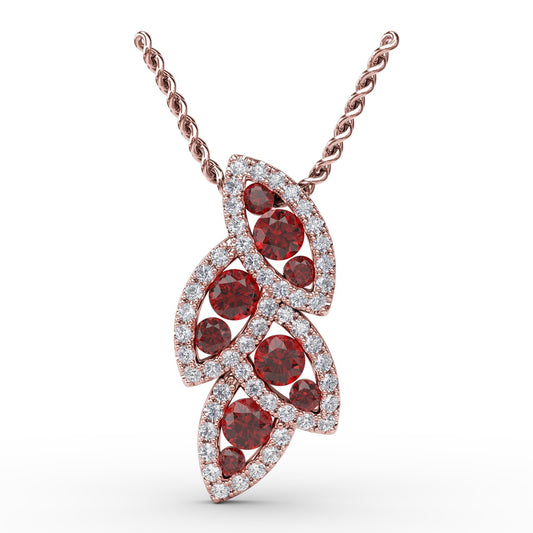 Glam Galore Ruby and Diamond Leaf Pendant