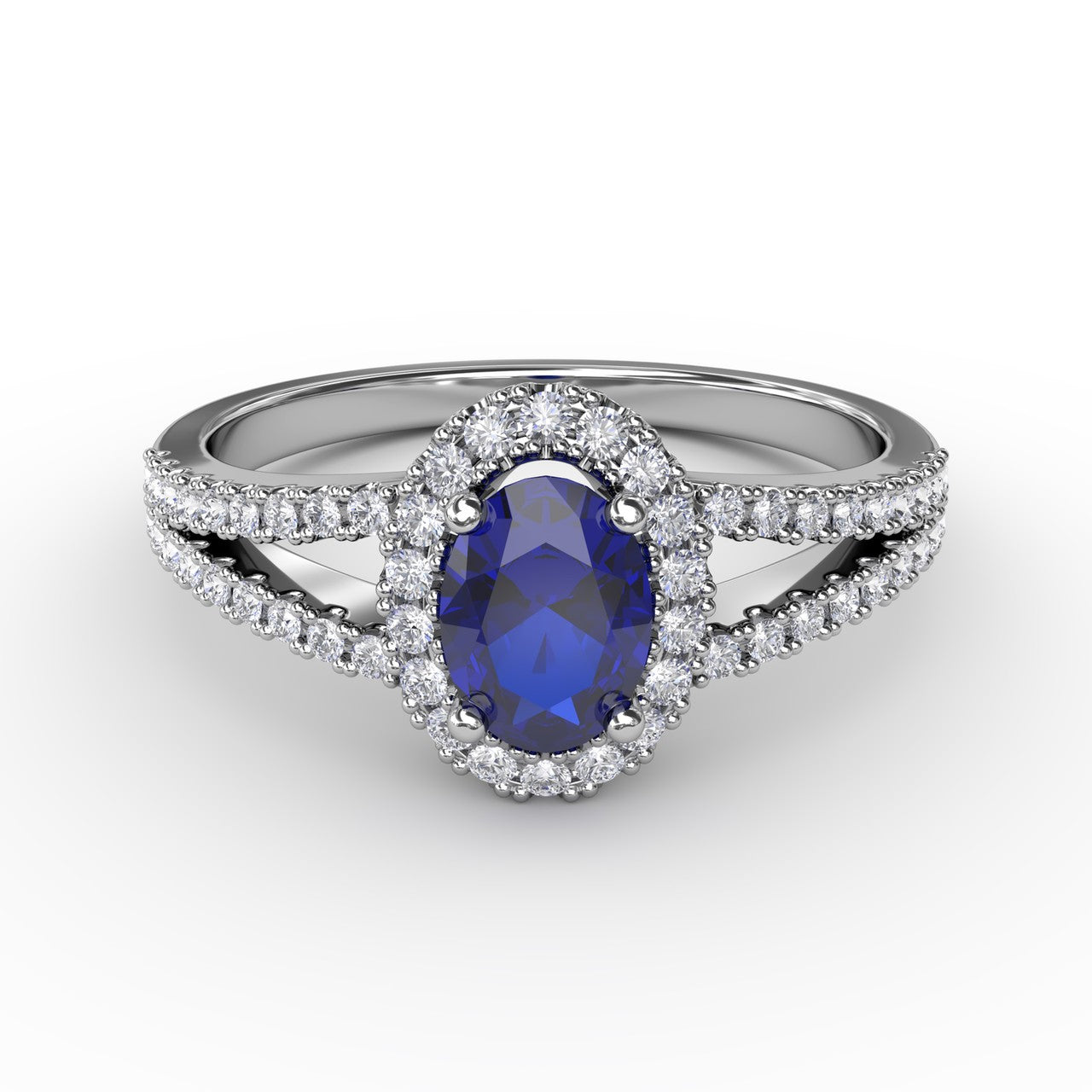 Split Shank Oval Sapphire and Diamond Ring