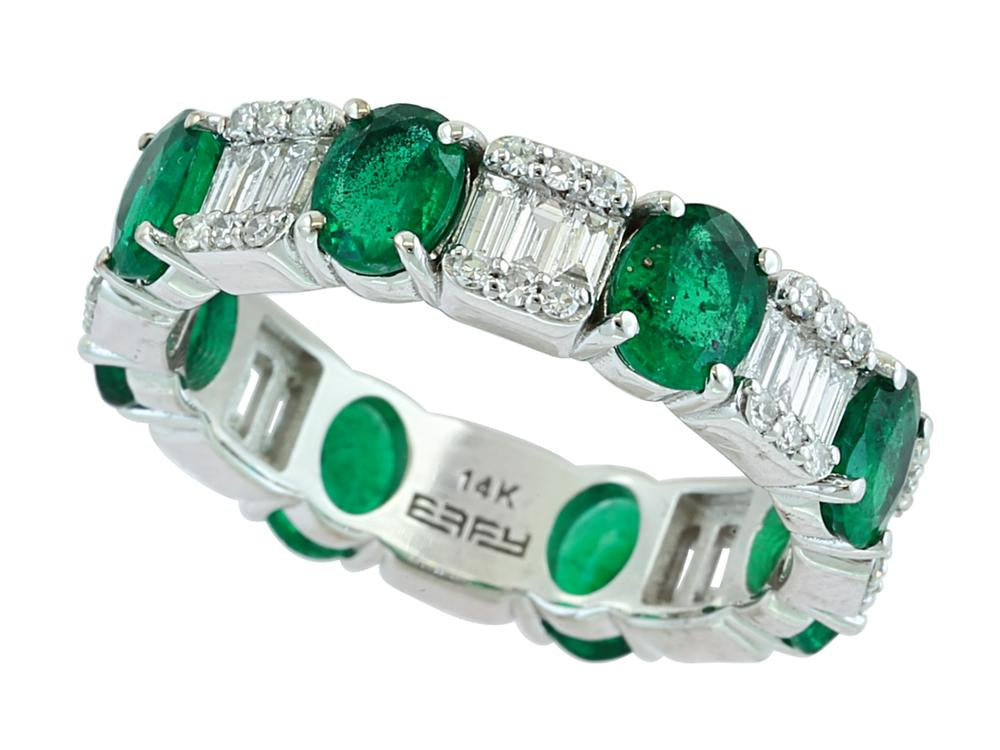 EFFY 14K WHITE GOLD DIAMOND,NATURAL EMERALD RING