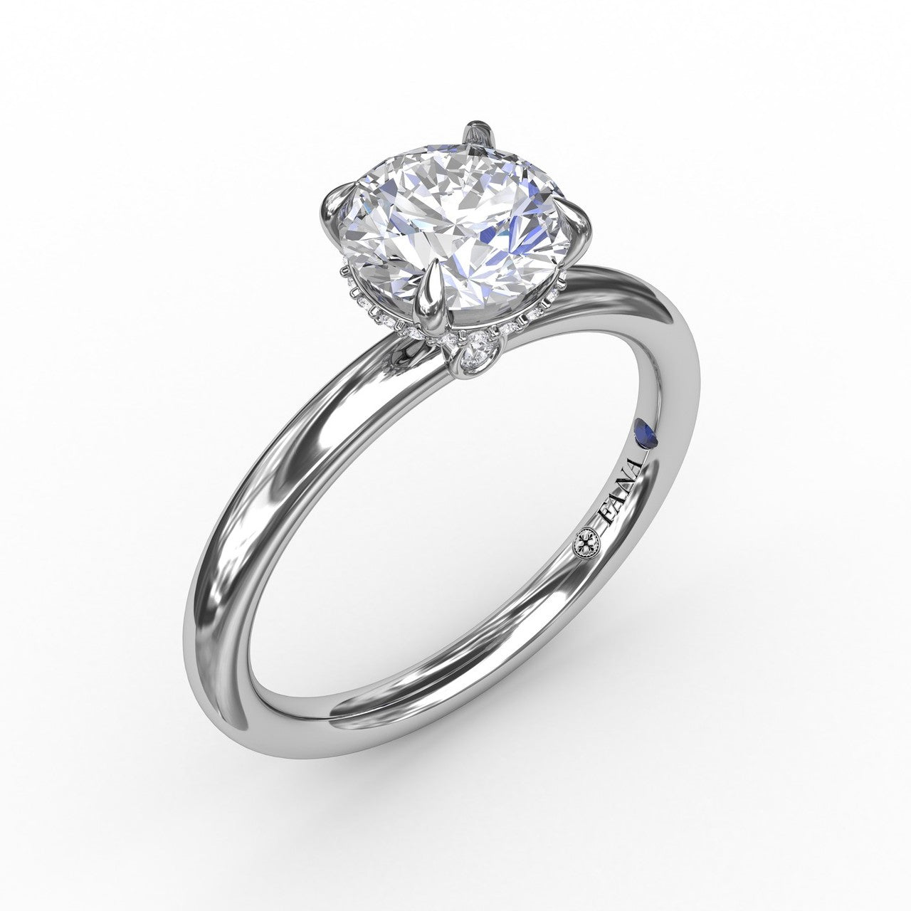 Contemporary Round Diamond Solitaire Engagement Ring With Hidden Pavé Halo