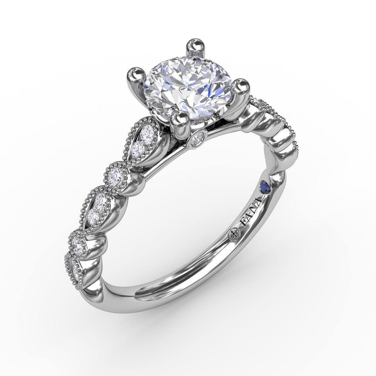 Round Diamond Solitaire Engagement Ring With Milgrain Details