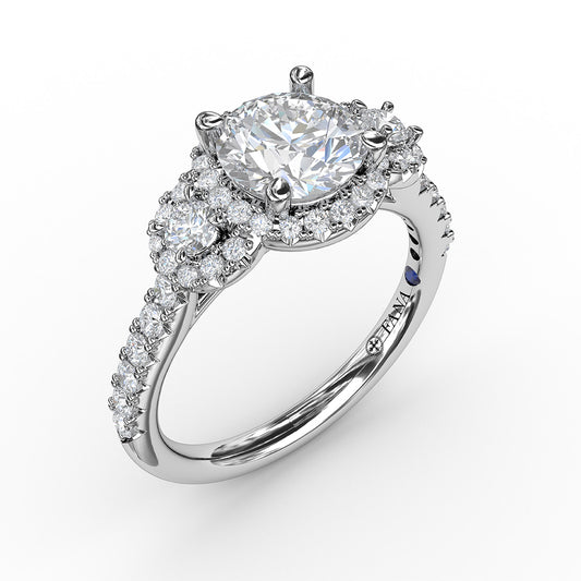 Three Stone Halo Engagement Ring