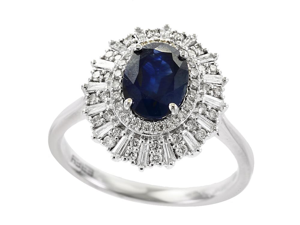 EFFY 14K WHITE GOLD DIAMOND,NATURAL SAPPHIRE RING